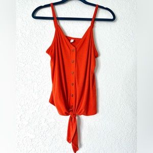 BP Nordstrom Button Down Blouse Tank Womens M Tie Front Adjustable Strap Orange